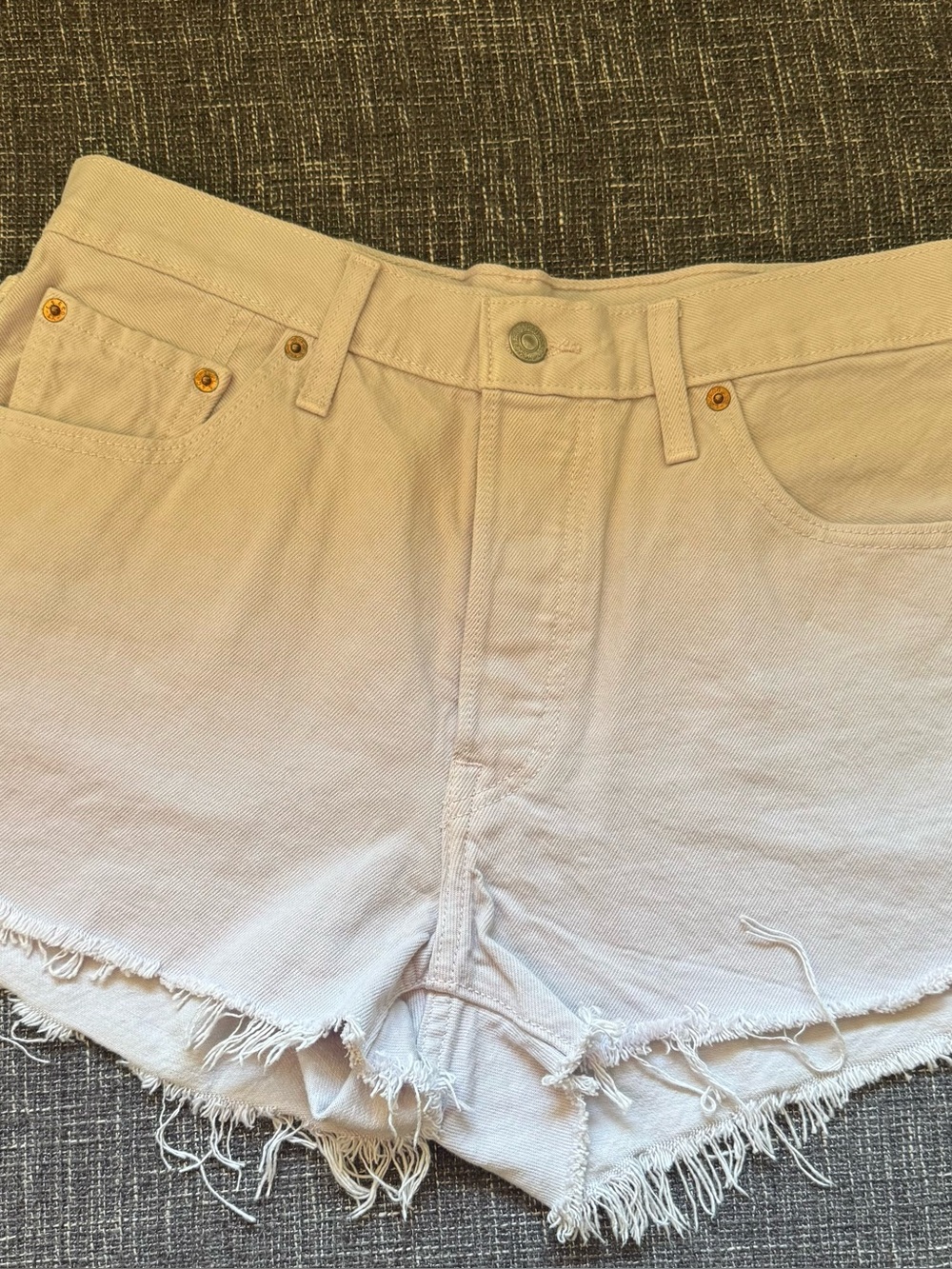 Levi's Cream Frayed Hem Denim Shorts